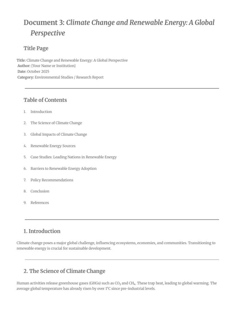 Global Climate Change & Renewable Energy | PDF | Renewable Energy ...