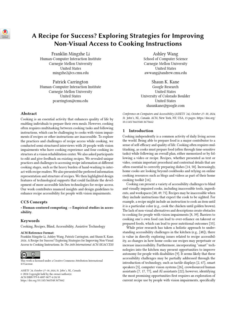 Enhancing Cooking Access for the Visually Impaired | PDF | Recipe ...