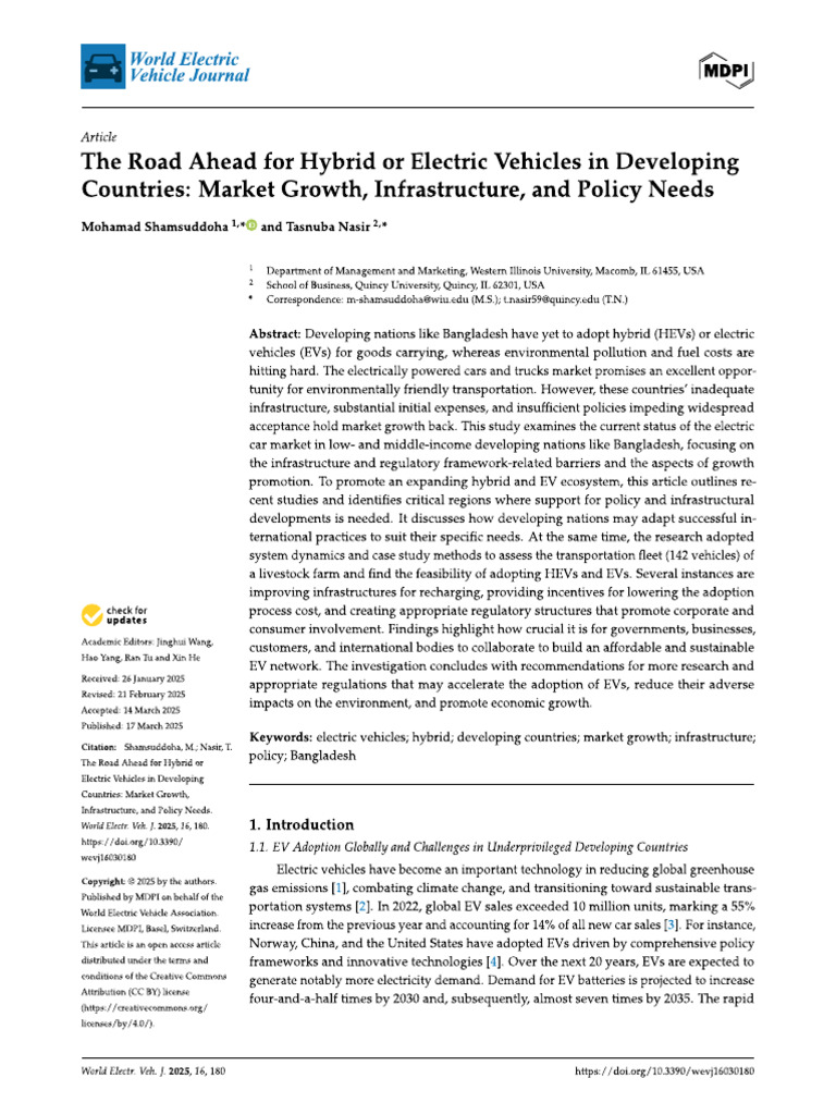 The Road Ahead For Hybrid or Electric Vehicles in Developing | PDF