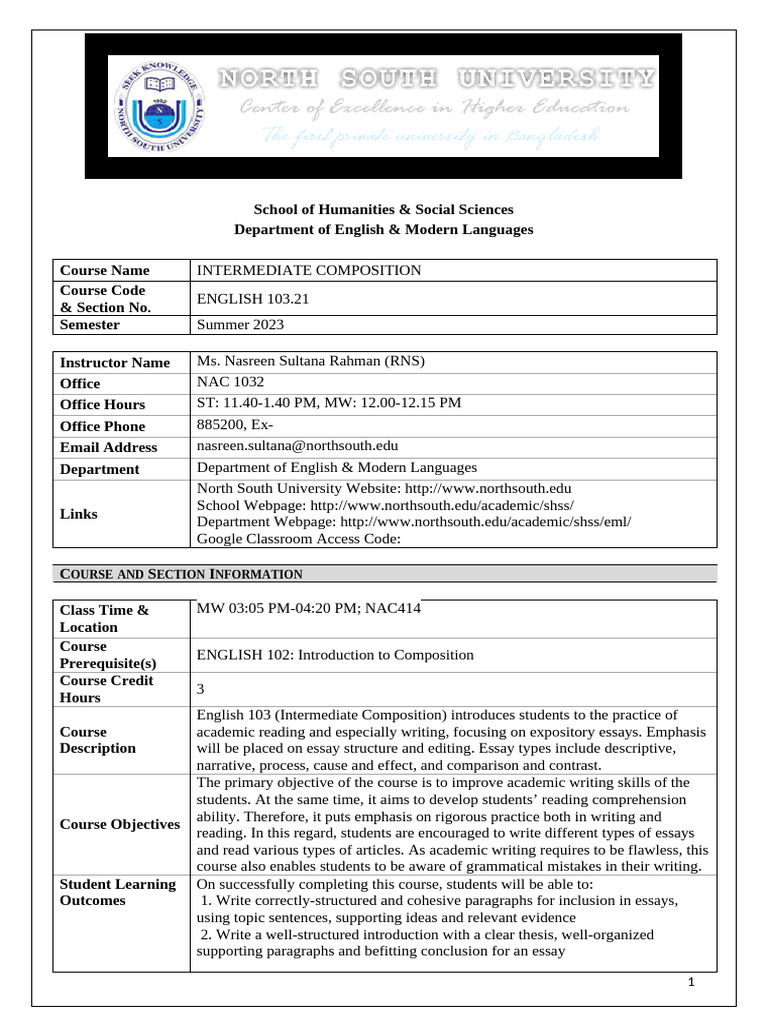 Intermediate Composition Course Overview | PDF | Reading Comprehension ...