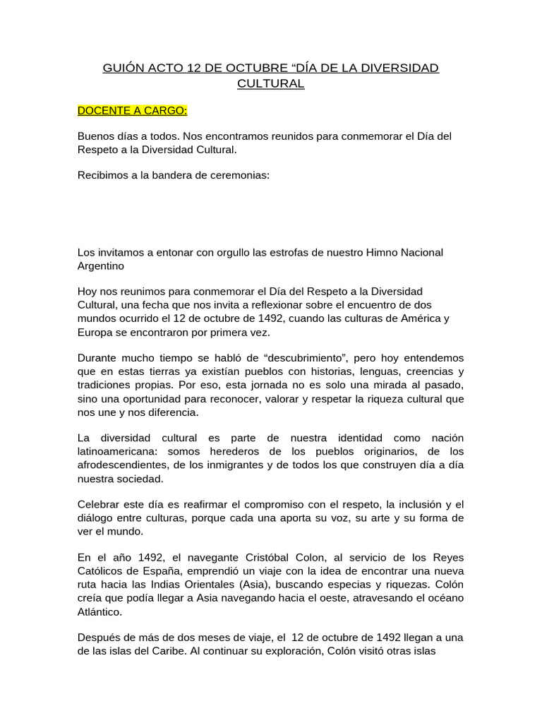 Guión Acto 12 de Octubre | PDF | Cristobal colon