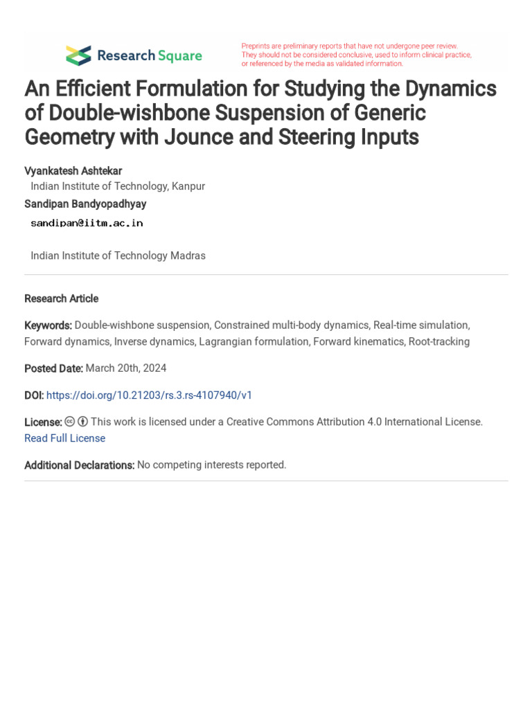 An Efficient Formulation For Studying The Dynamics | PDF | Kinematics ...