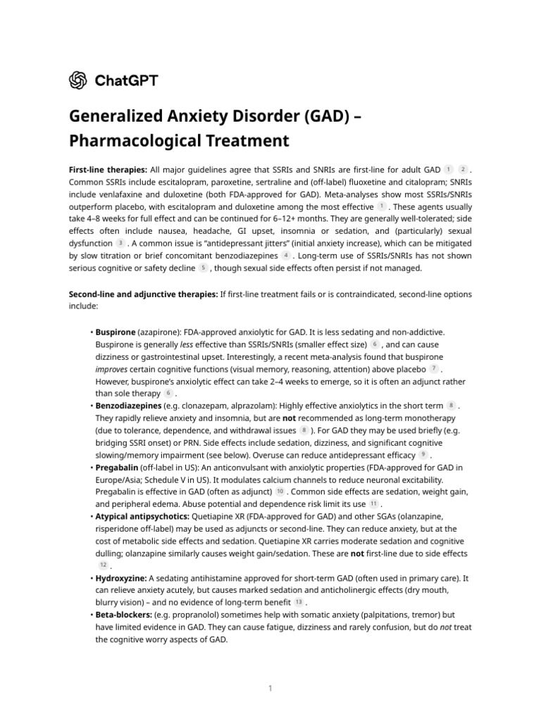 GAD Pharmacological Treatment Options | PDF | Generalized Anxiety ...