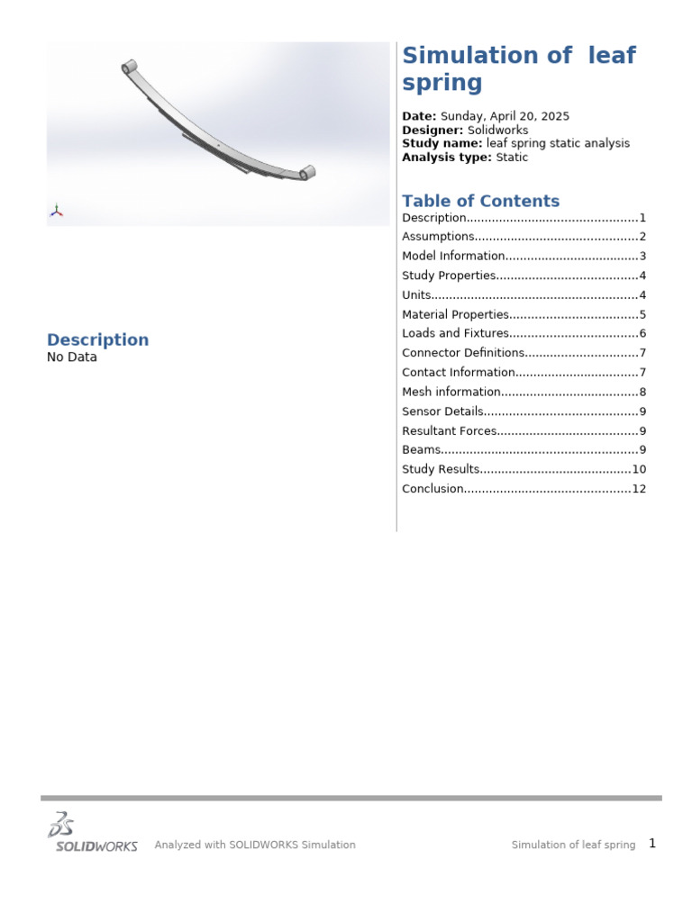 Leaf Spring Static Analysis in SolidWorks | PDF | Young's Modulus ...