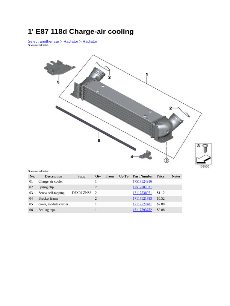 1' E87 118d Charge-Air Cooling: Select Another Car Radiator Radiator | PDF
