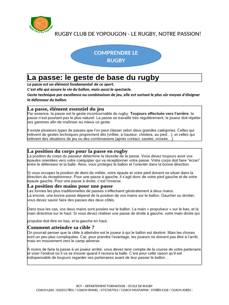 Techniques de passe en rugby expliquées | PDF | Rugby à XV | Défenseur ...