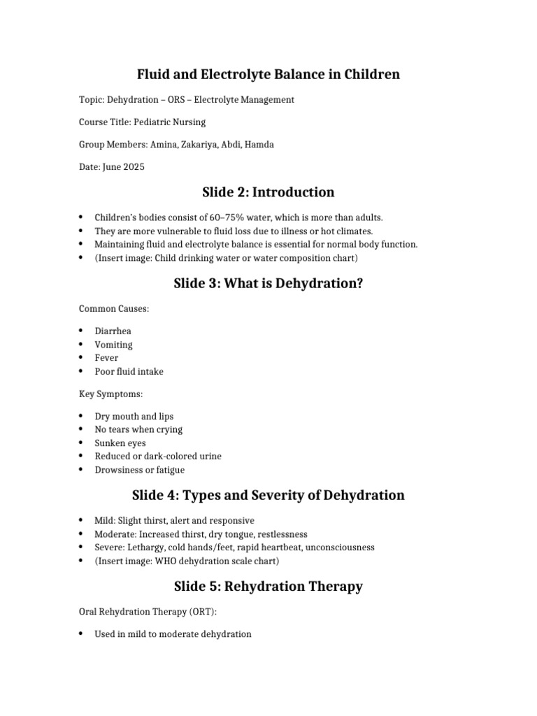 Fluid and Electrolyte Balance in Children | PDF | Dehydration | Medical ...