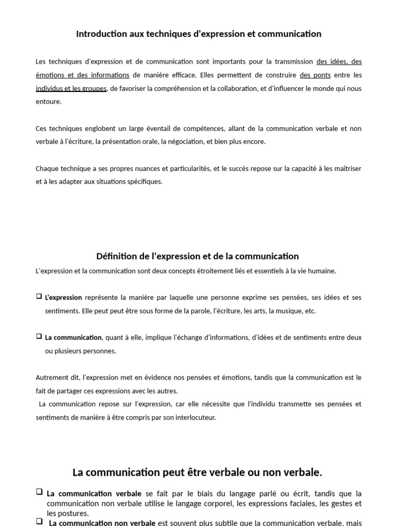 Techniques d'Expression et Communication | PDF | Communication non ...
