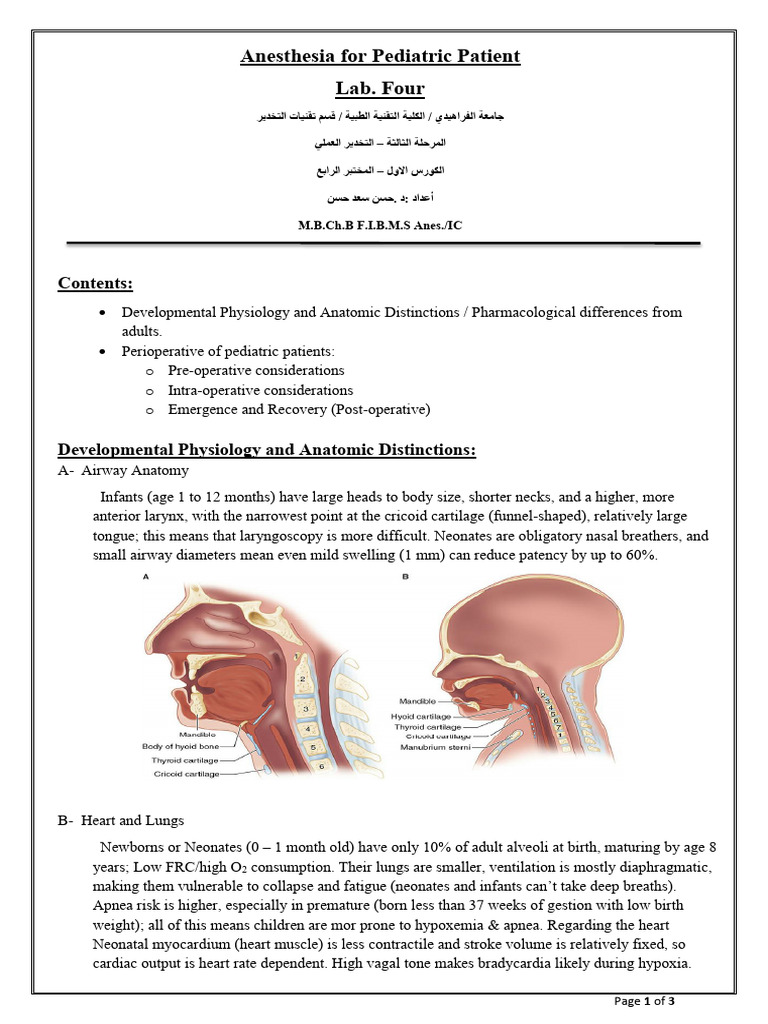 Pediatric Anesthesia: Key Considerations | PDF | Medicine | Medical ...