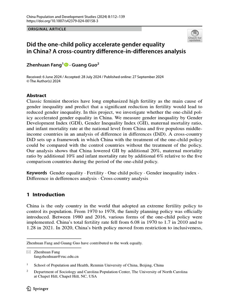 One-Child Policy's Impact on Gender Equality | PDF | Total Fertility ...