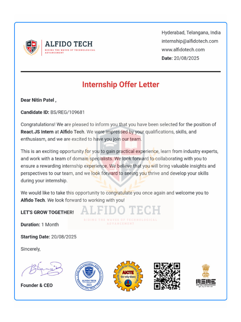 Internship Offer Letter | PDF