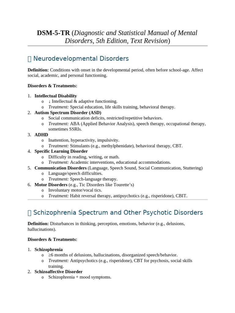DSM-5-TR Overview: Mental Disorders & Treatments | PDF | Mental ...