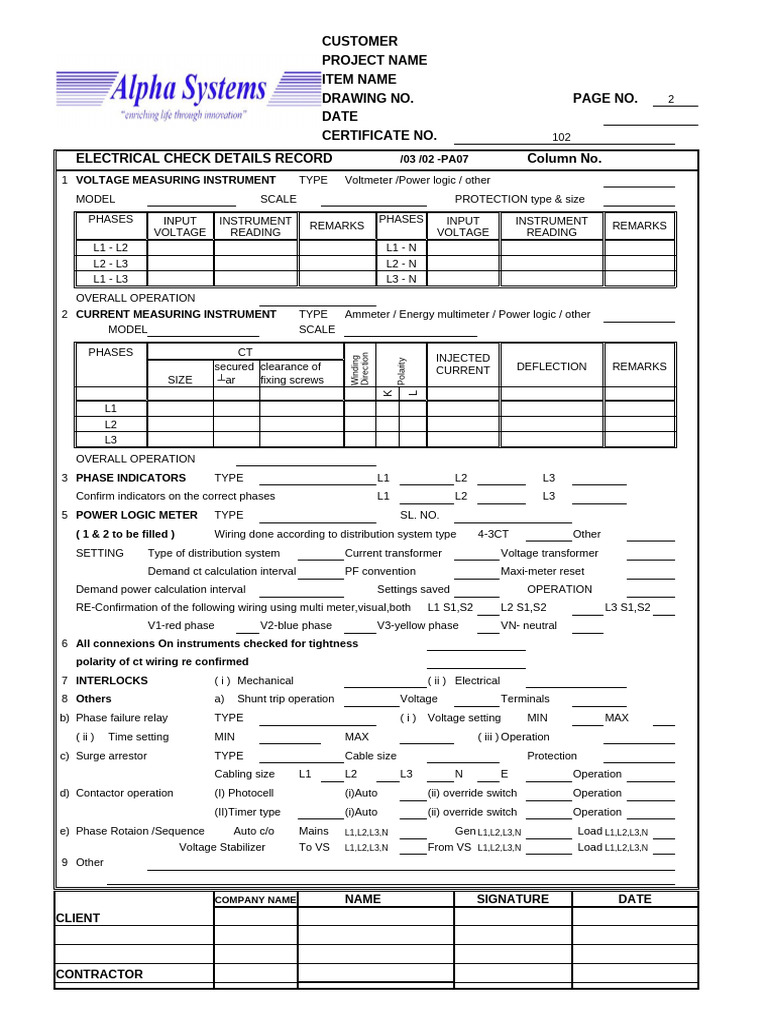 Electrical Check Details Record | PDF | Voltage | Electric Power