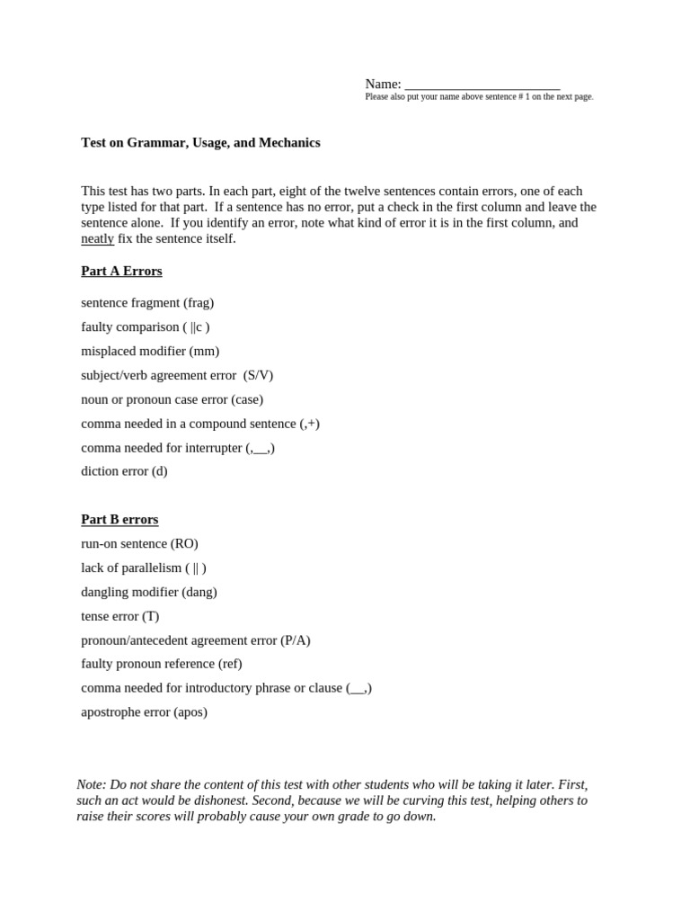 Grammar Test: Identify Errors | PDF | Pronoun | Language Mechanics
