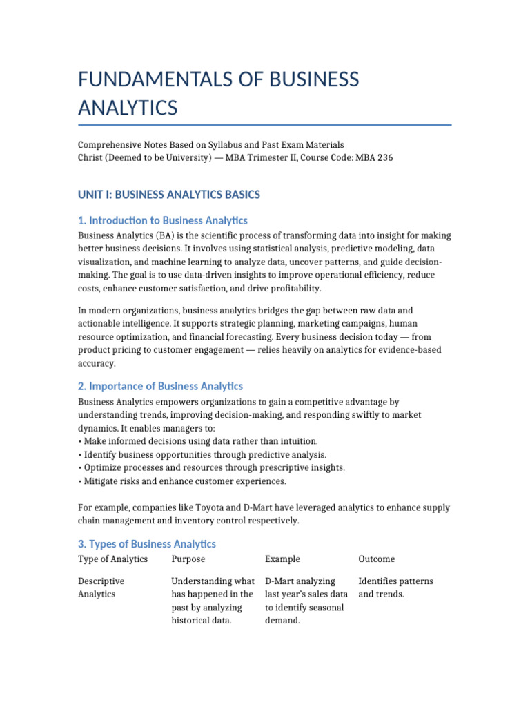 Business Analytics Fundamentals Guide | PDF | Analytics | Artificial ...