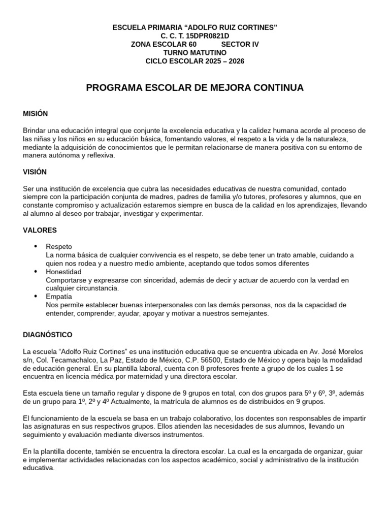 Programa de Mejora Continua Escolar 2025 | PDF | Maestros | Escuelas