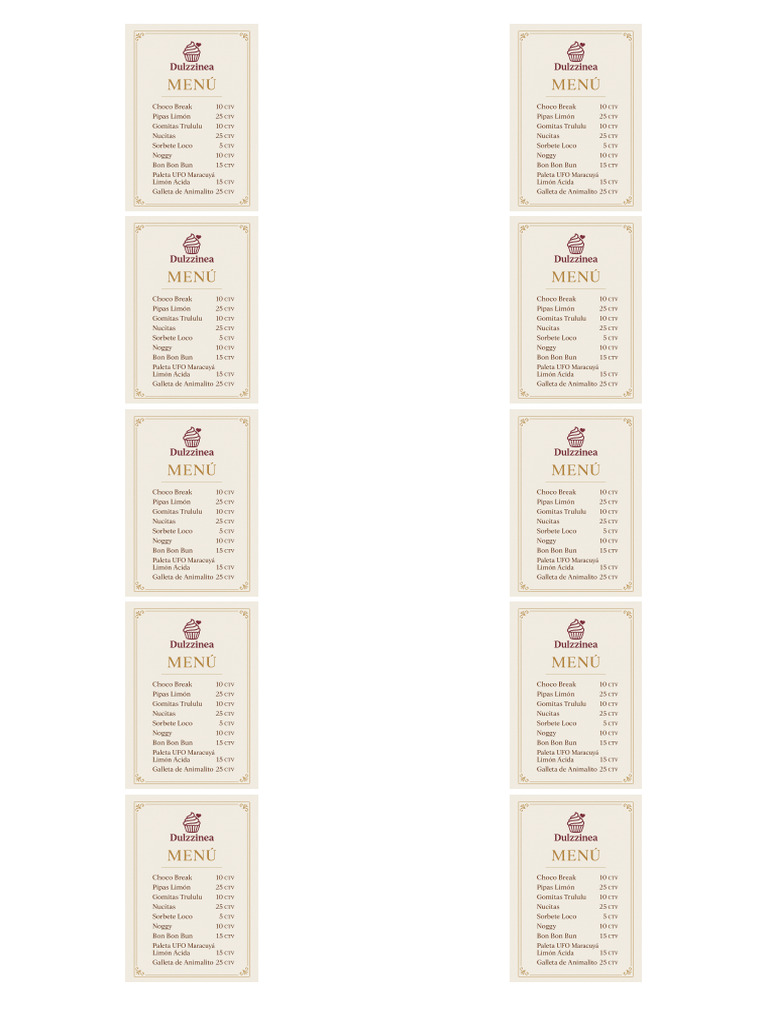 Dulzzinea Menus A4 Una Hoja | PDF