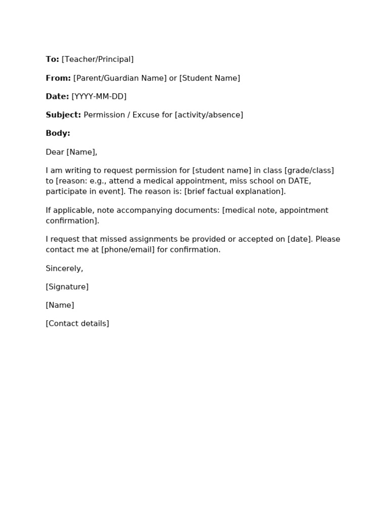 Emplate Permission Excuse Letter | PDF