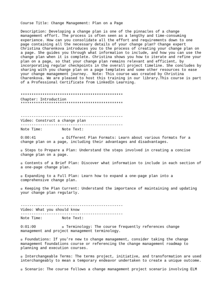 One-Page Change Management Plan Guide | PDF | Performance Indicator ...