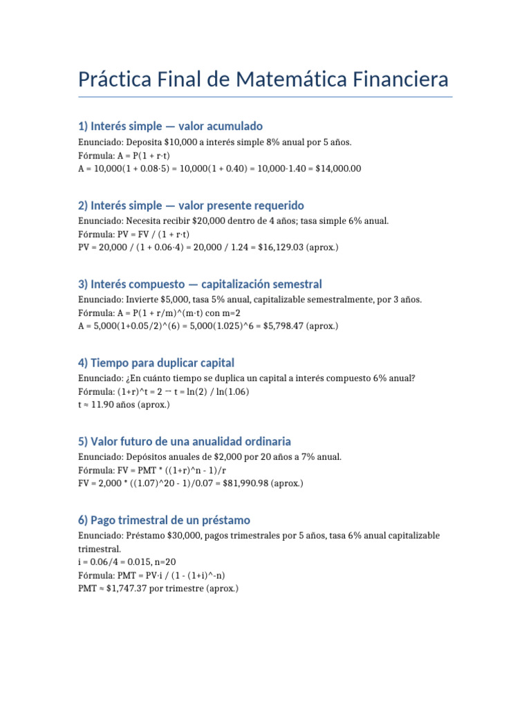 Ejercicios de Matemática Financiera | PDF