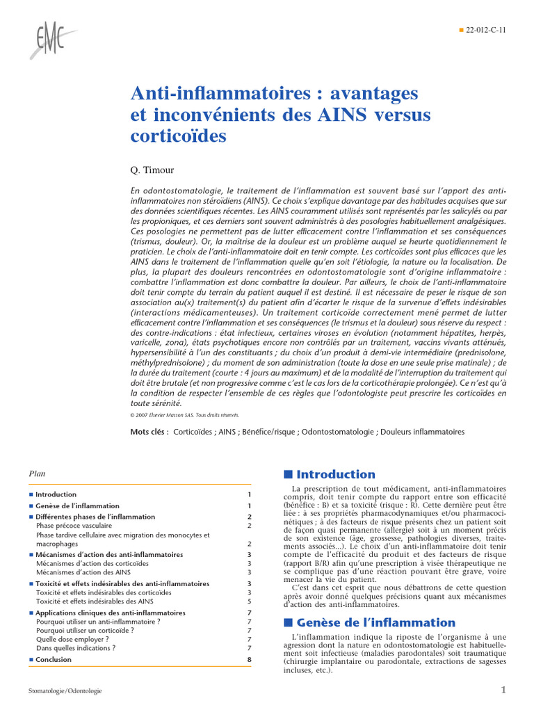 AINS vs Corticoïdes : Efficacité et Risques | PDF | Anti-inflammatoire ...