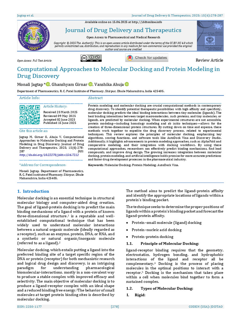 Computational Approaches toWQXXXXXXXXXXX Molecular Docking and | PDF ...