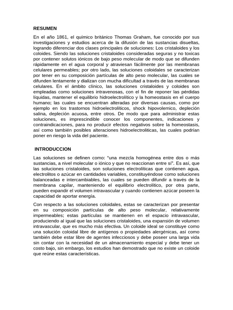 Teoria Soluciones Cristaloides y Coloides y Su Tonicidad | PDF ...