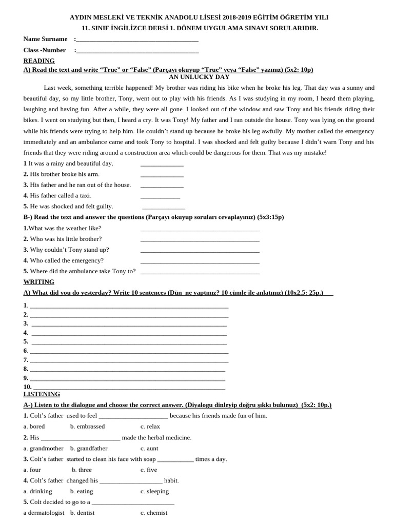 11th Grade English Exam Questions | PDF