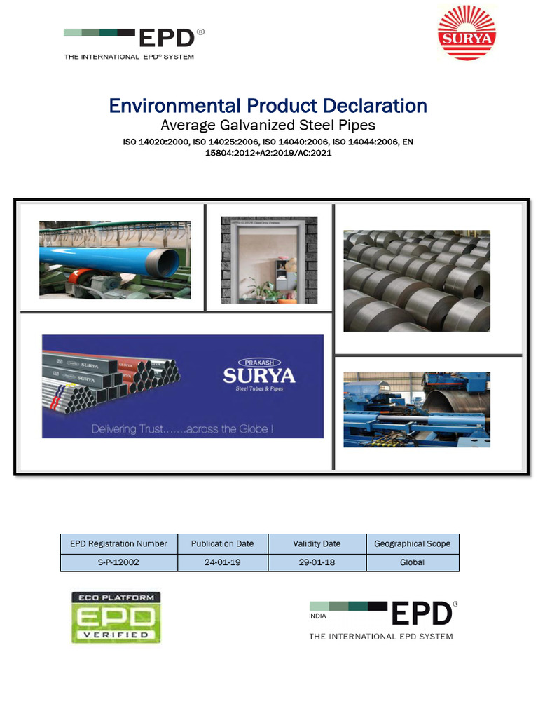Environmental Product Declaration for Galvanized Steel Pipes | PDF ...