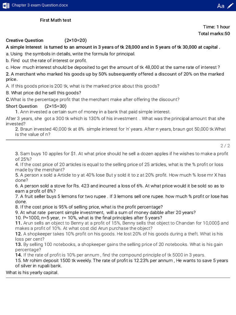 Math Chapter 2 Exam Question | PDF | Interest | Prices