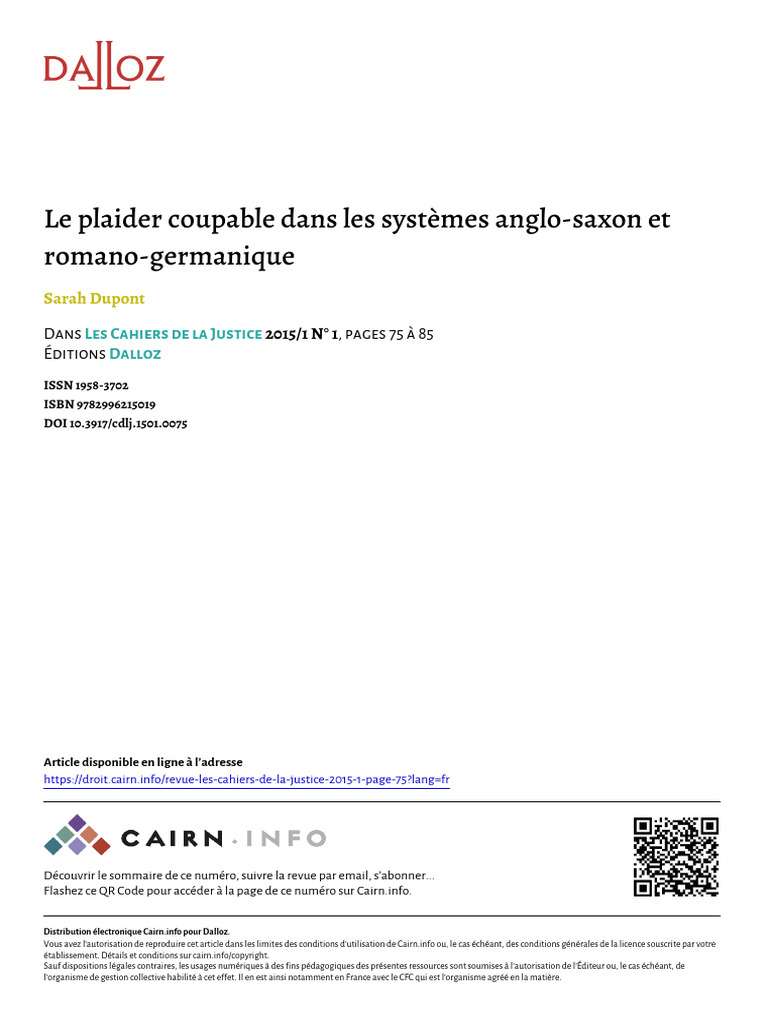 Plaider coupable : systèmes comparés | PDF | Négociation de peine ...