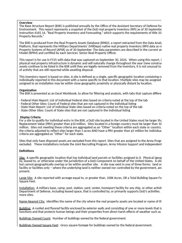 DoD Base Structure Report FY25 Overview | PDF | Alaska | United States ...