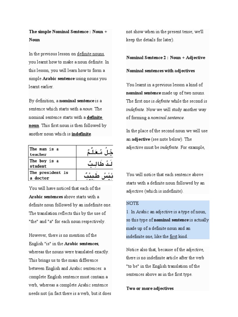 Nominal Sentence Grammatical Gender Noun