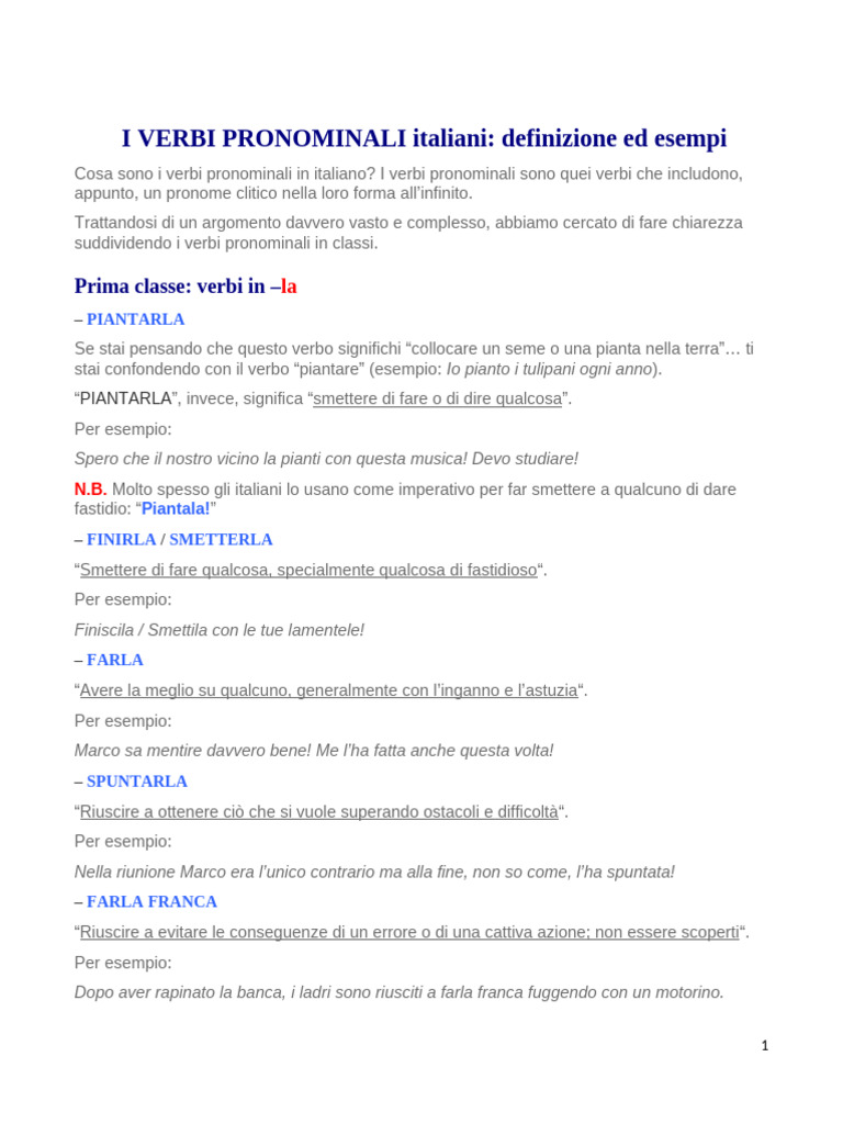 I Verbi Pronominali Italiani | PDF