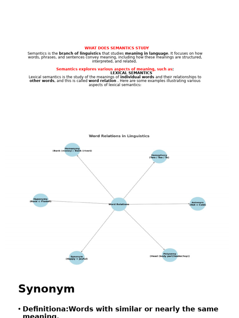 Overview of Semantics in Linguistics | PDF | Semantics | Lexicology