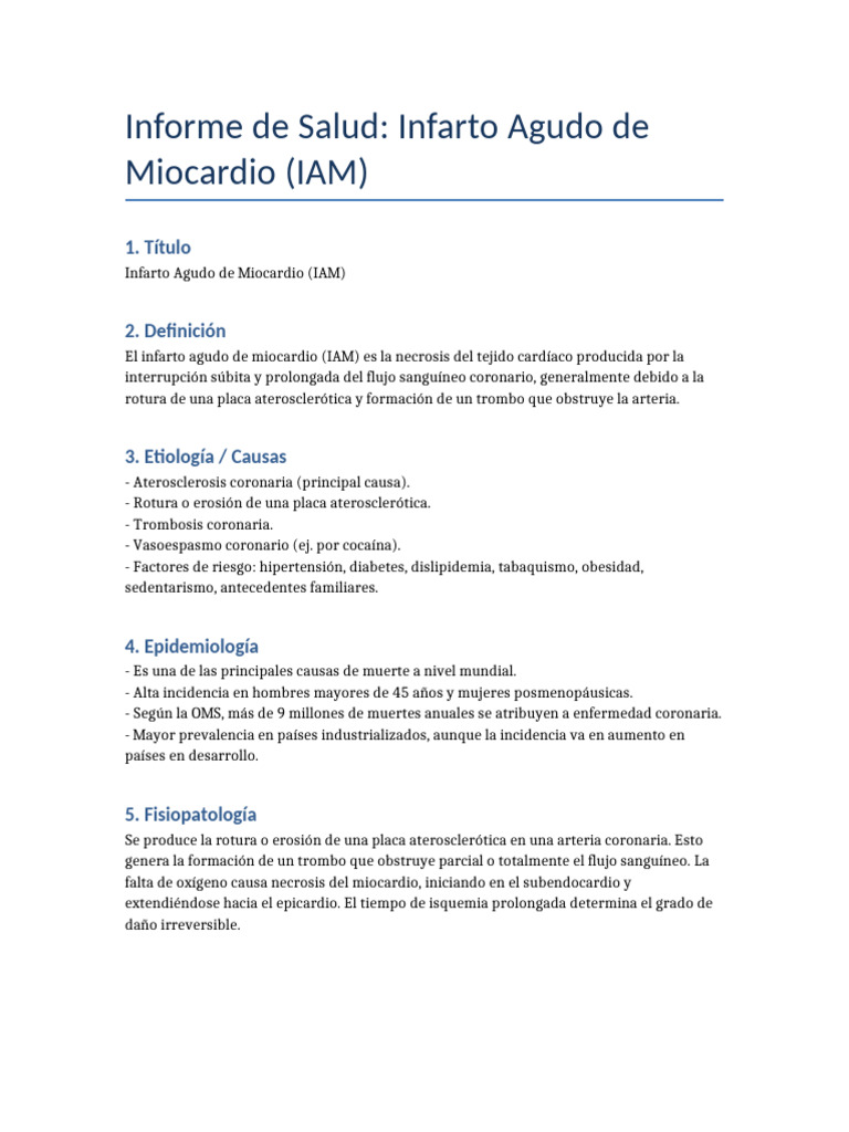 Infarto Agudo de Miocardio: Causas y Tratamiento | PDF | Infarto de ...