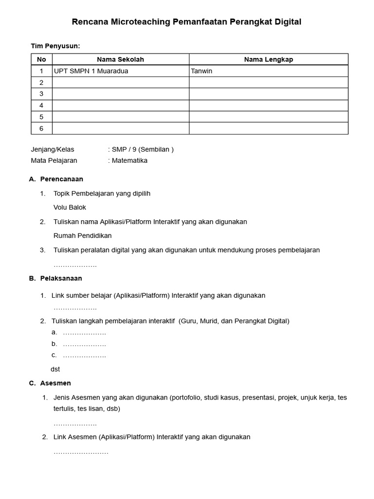 Rencana Microteaching Pemanfaatan Perangkat Digital | PDF