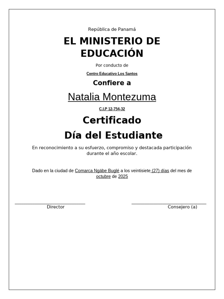 Certificado Escolar Panamá 2025 | PDF | Costa Rica | Centroamérica