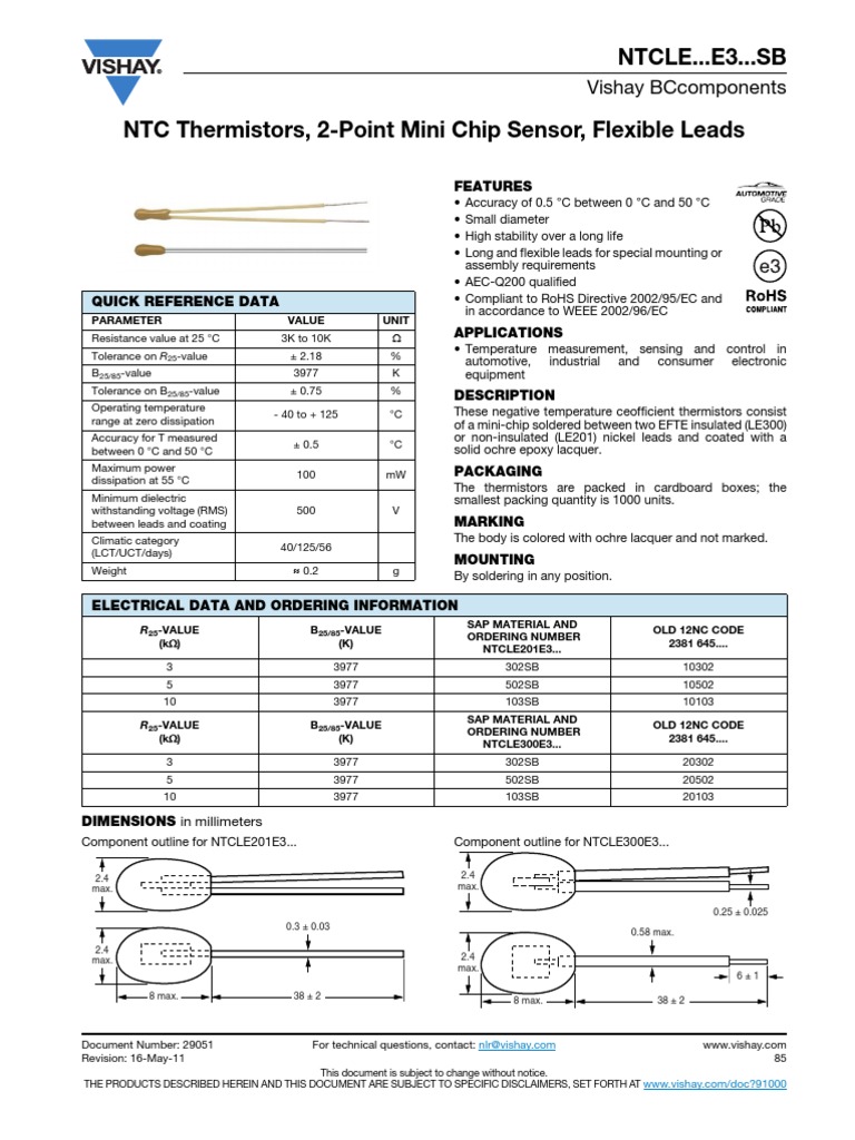 NTC 5K thermistor Disclaimer Contractual Term