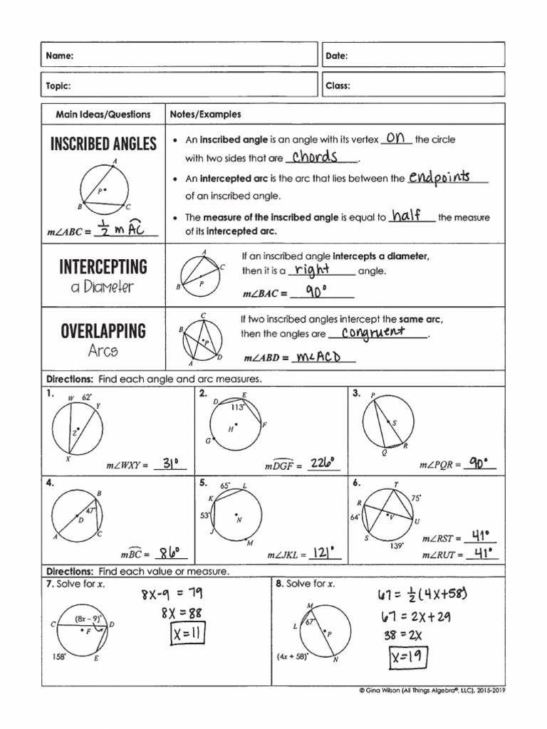 (PG 9 - 10) Inscribed Angles AK | PDF