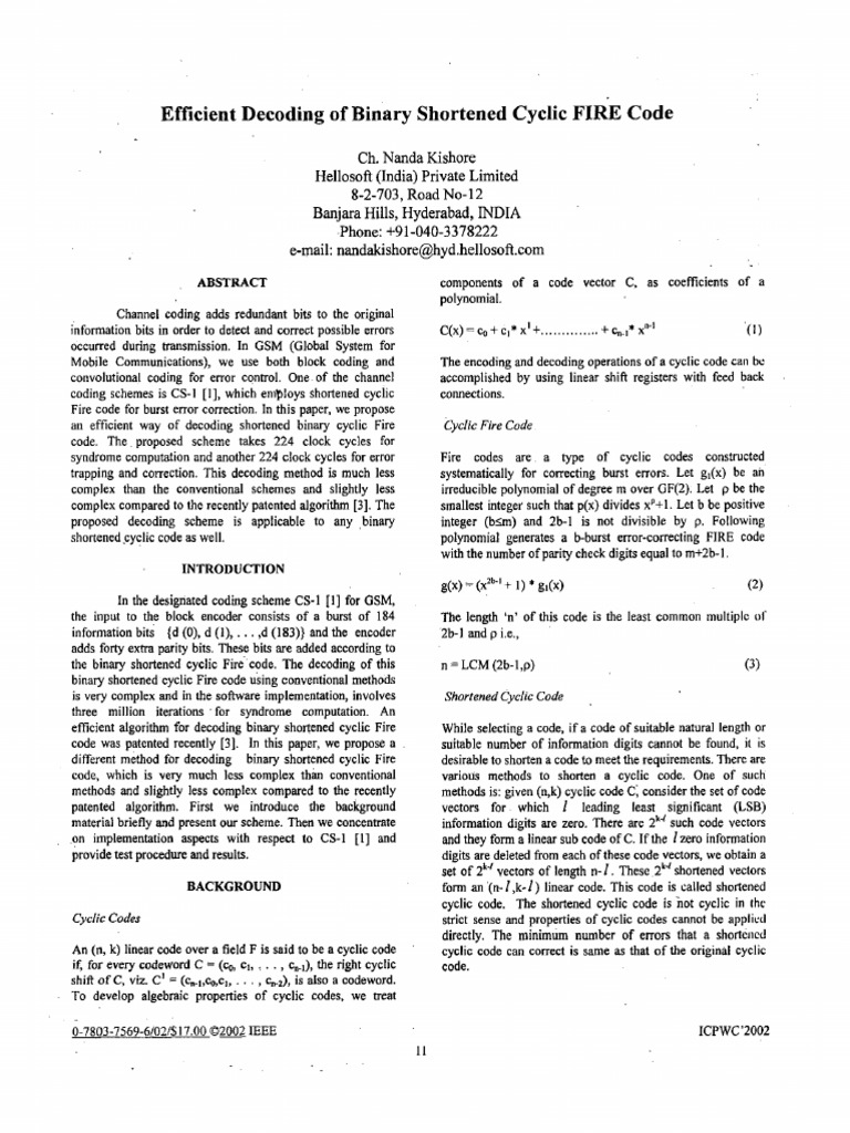 Efficient Binary Cyclic Code Decoding | PDF | Code | Theoretical ...