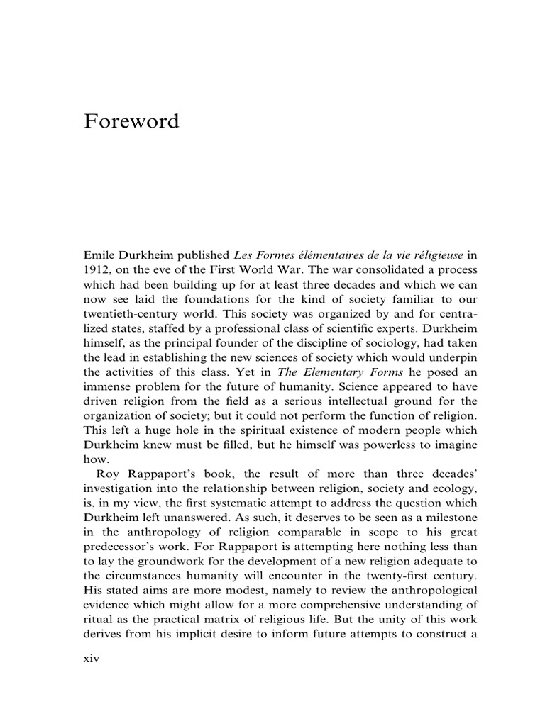 RAPPAPORT. Ritual and Religion in The Making of Humanity - Foreword ...