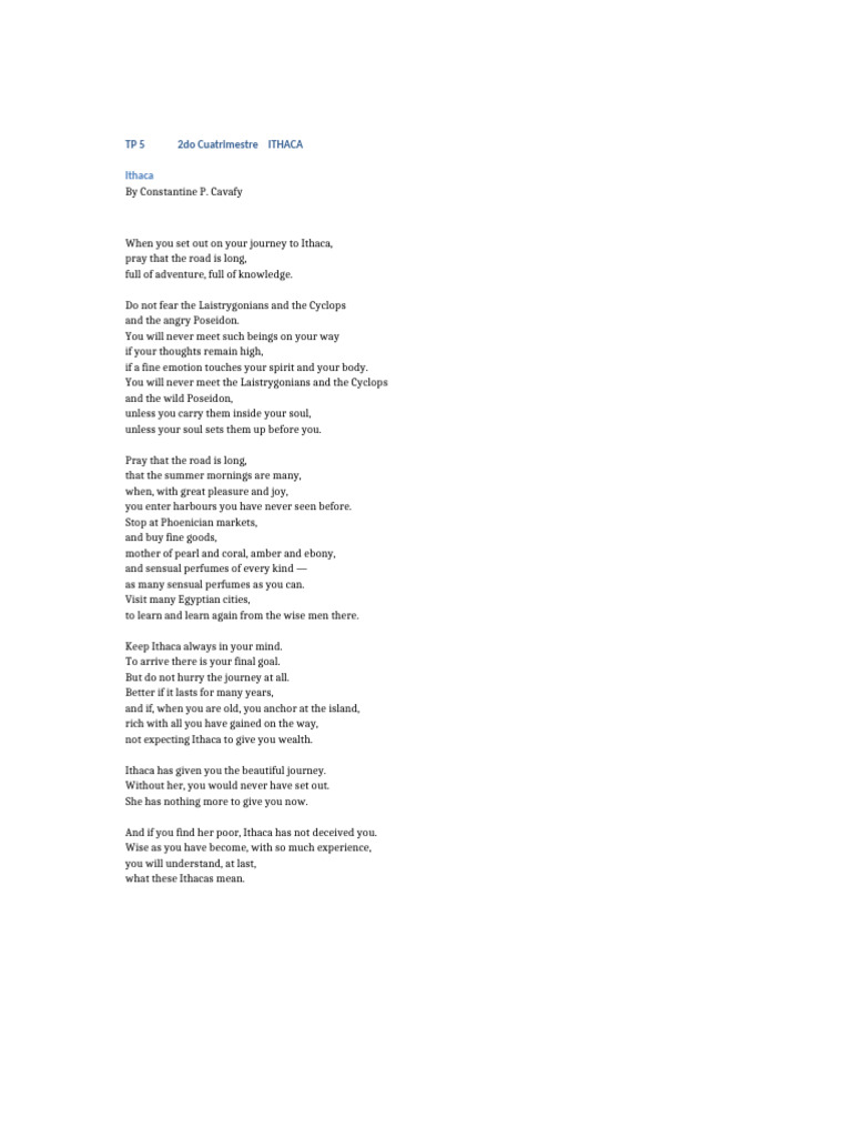 Ithaca Poem and Activities Guide | PDF