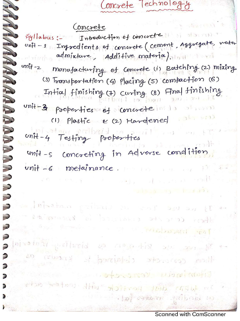 Concrete Techn Complete Notes | PDF