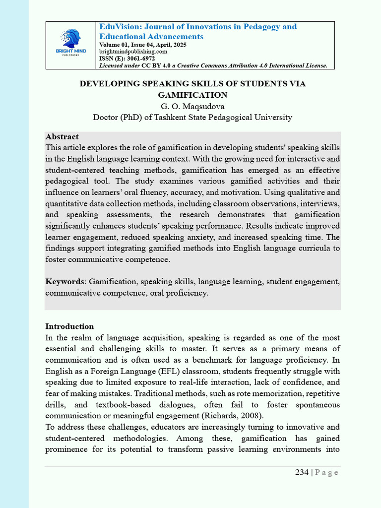 Developing Speaking Skills of Students Via Gamification | PDF ...