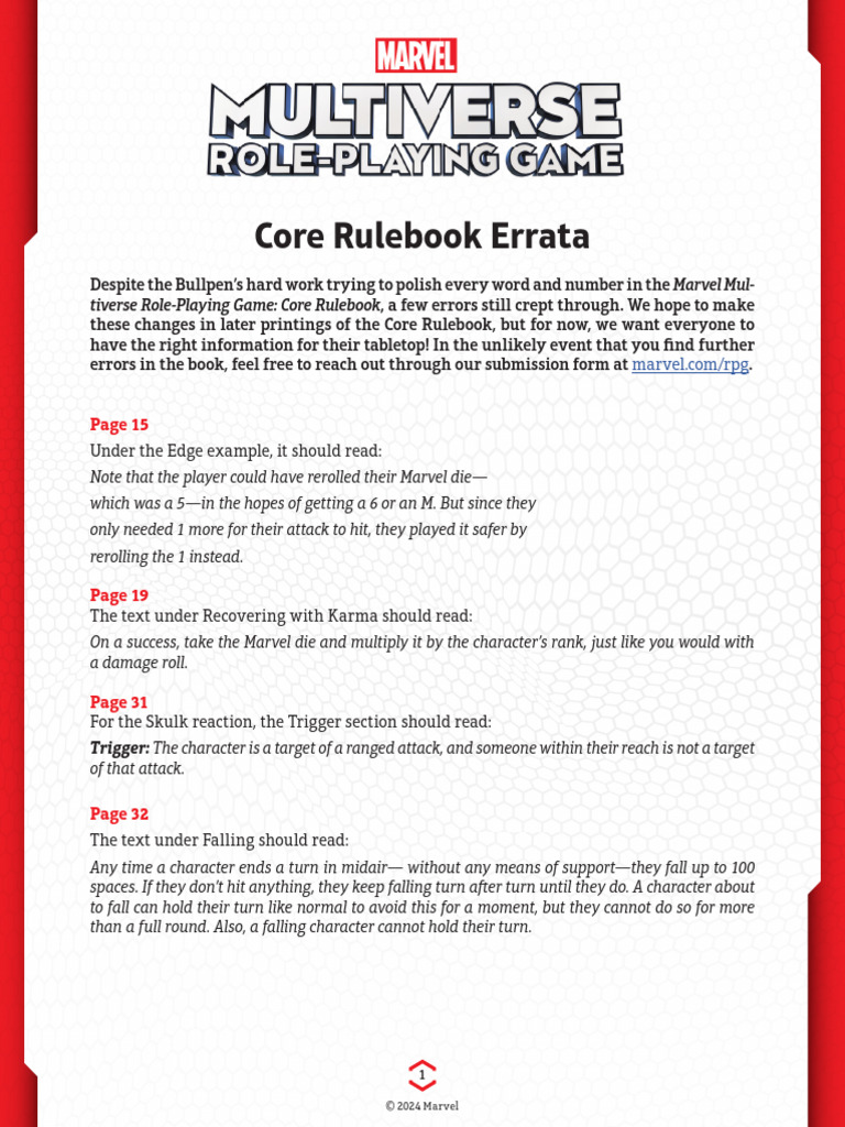 Marvel RPG Core Rulebook Errata | PDF | Marvel Comics Characters ...