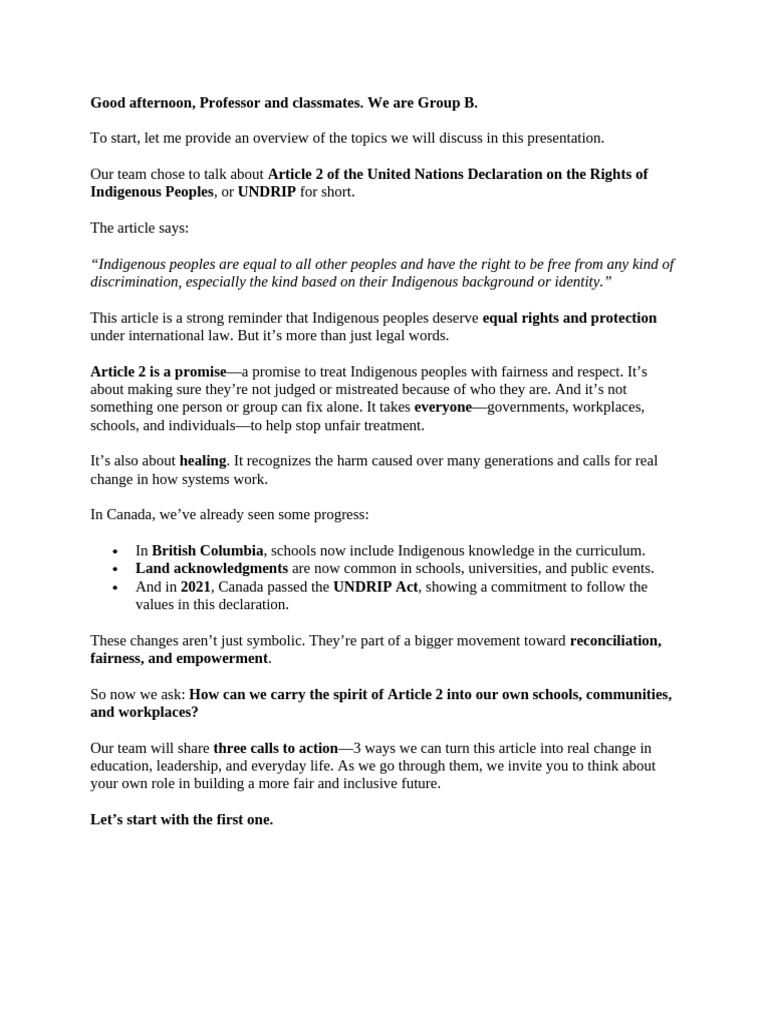 UNDRIP Article 2: Promoting Indigenous Rights | PDF