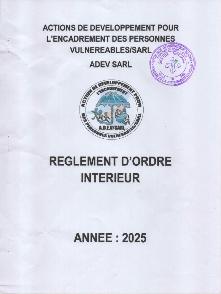 Reglement Intérieur Adev Sarl | PDF