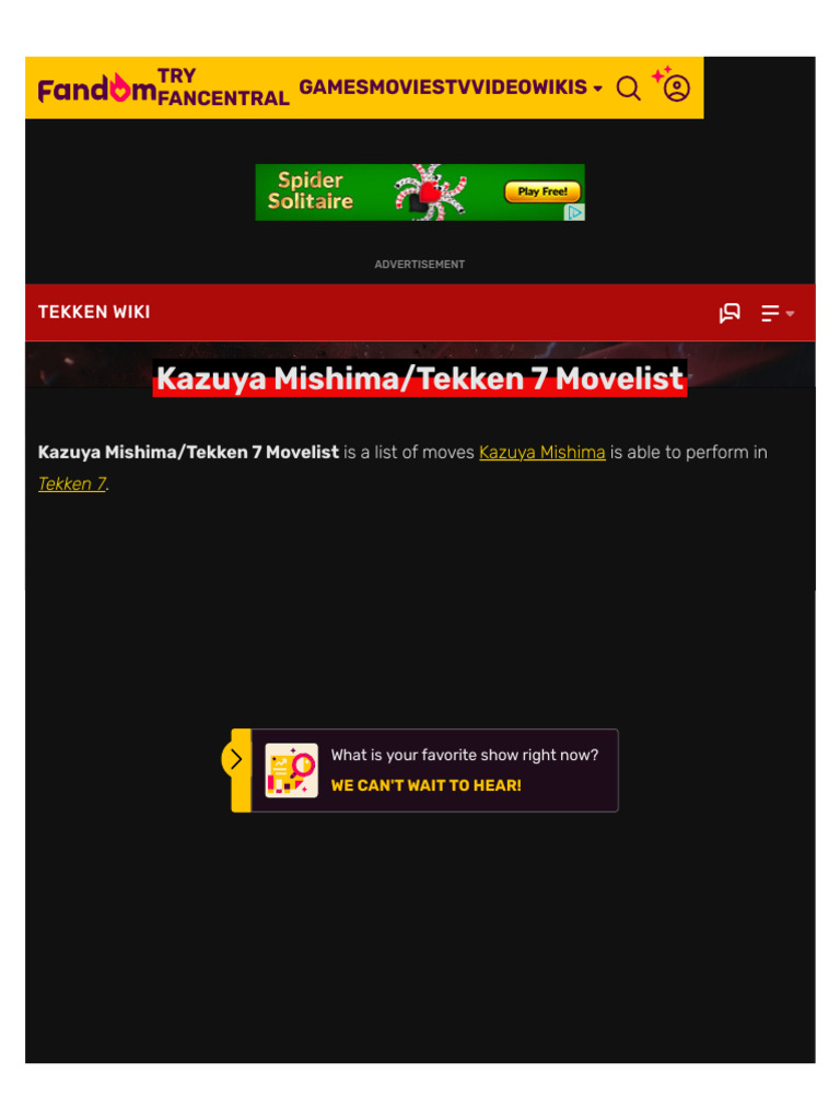 Kazuya Mishima Tekken 7 Move List PDF