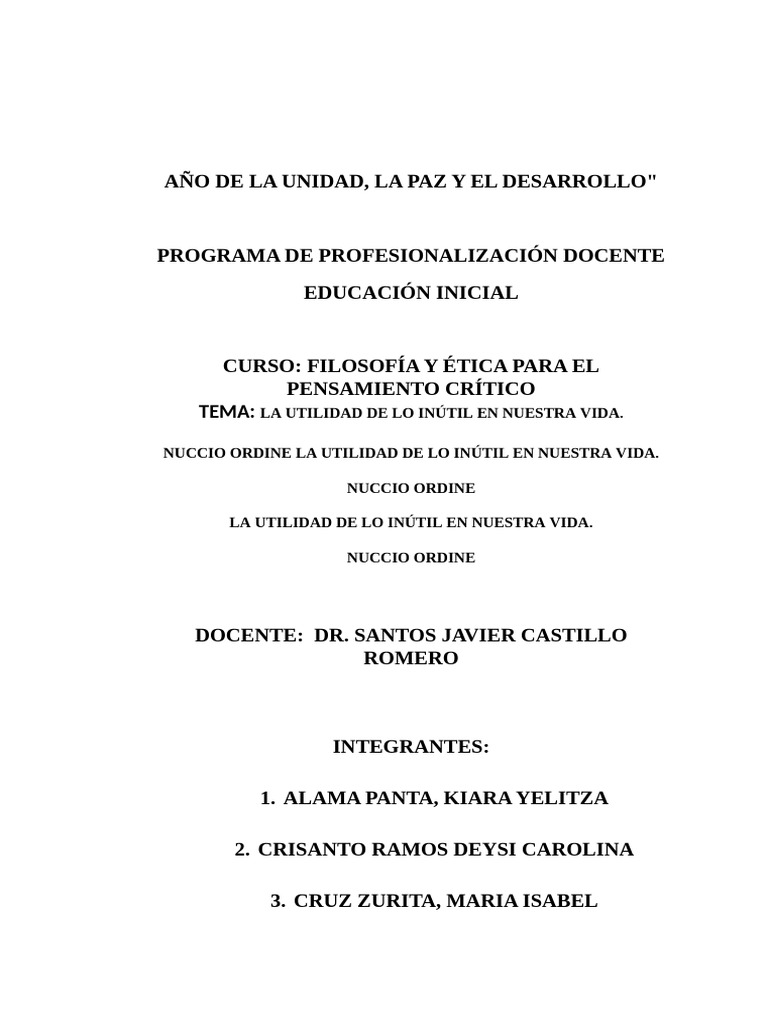 La Utilidad de Lo Inútil en Nuestra Vida Filosofia Trabajo 2 | PDF